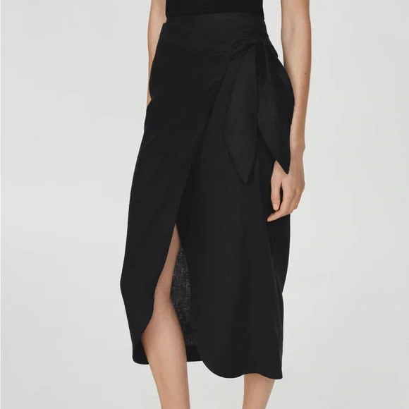 MANGO Linen-Blend Wrap Skirt - Picture 5 of 10